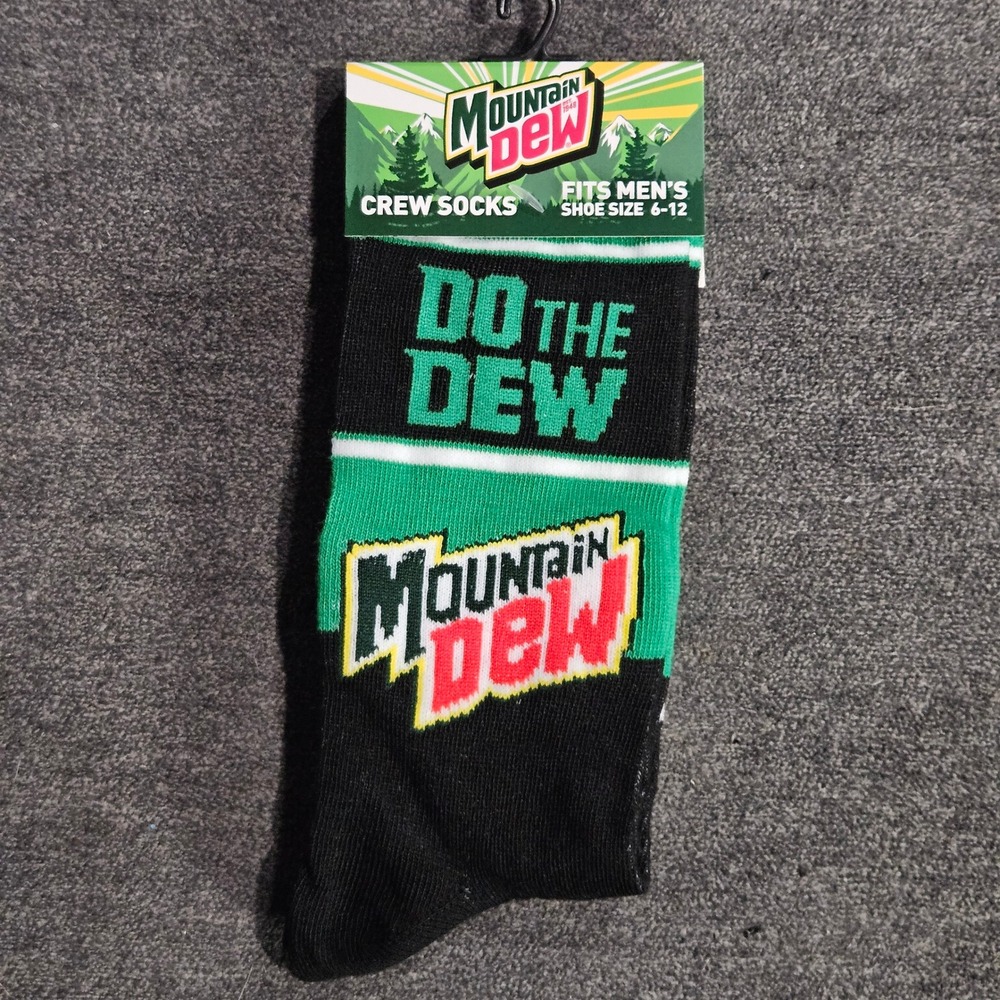 Mountain Dew Do The Dew Mens Crew Socks Black Green Size 6-12